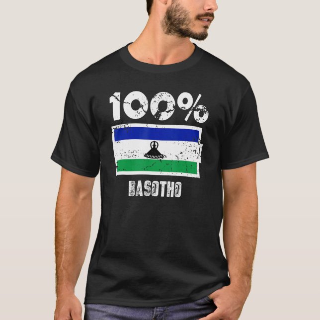 T-shirt Lesotho Drapeau Support 100 Basotho Batterie Power (Devant)