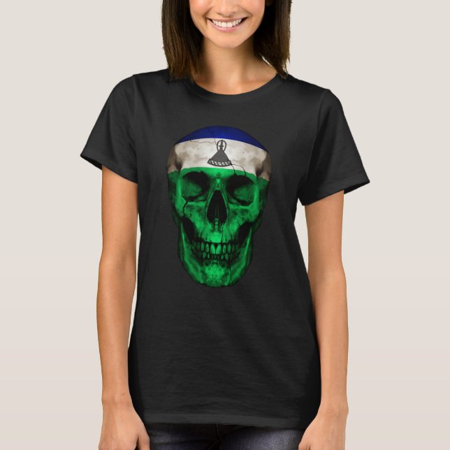 T-shirt Lesotho Flag Skull Basotho Roots Proud Patriotic (Devant)