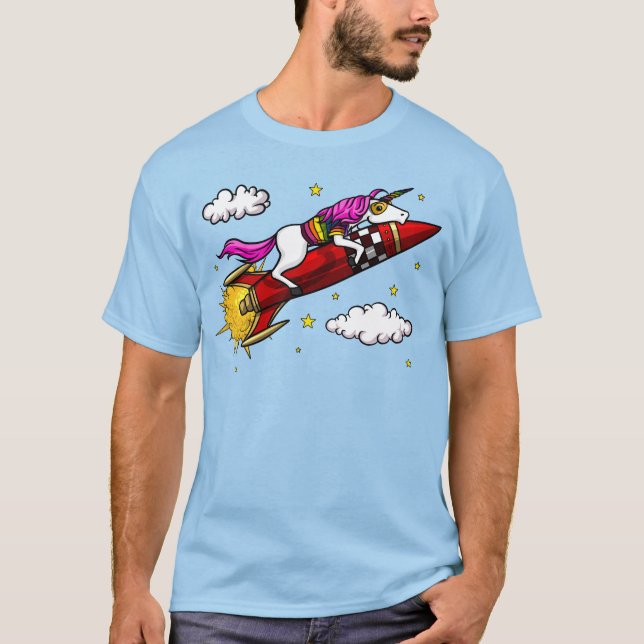 T-shirt L'espace Rocket magique d'équitation de licorne (Devant)
