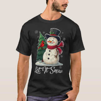 T-shirt Let It Snow - Snowman avec Cardinal Vintage
