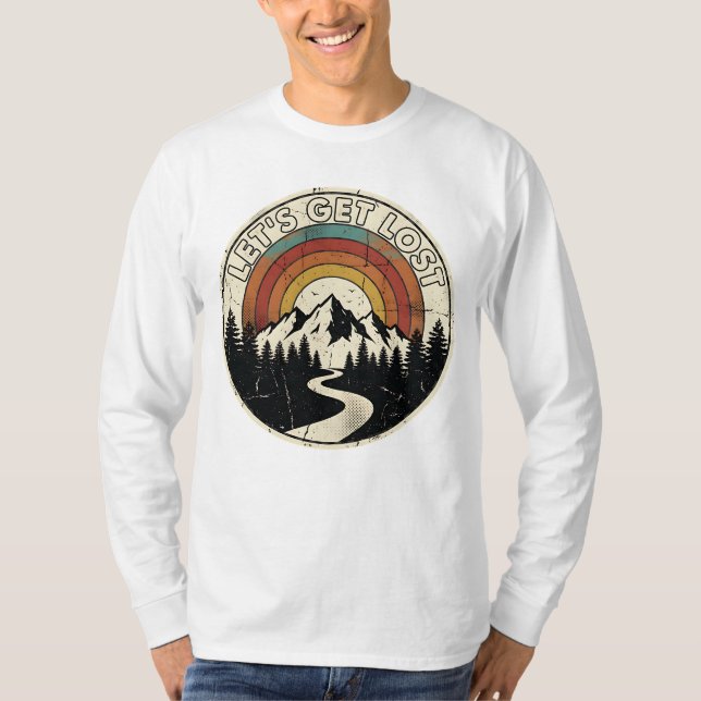 T-shirt Let’s Get Lost Retro Mountain Adventure Outdoor (Devant)