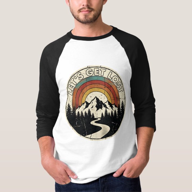 T-shirt Let’s Get Lost Retro Mountain Adventure Outdoor (Devant)