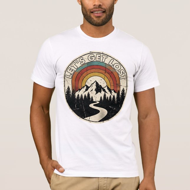 T-shirt Let’s Get Lost Retro Mountain Adventure Outdoor (Devant)