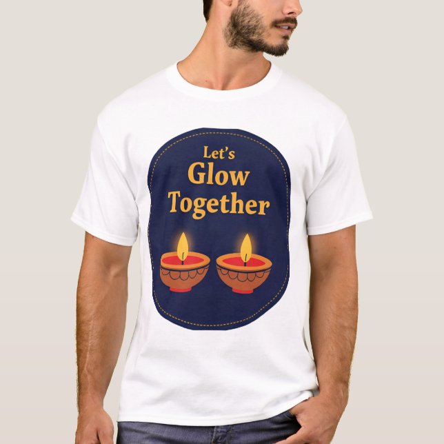 T-shirt Let’s Glow Together | Minimal Diwali Diya Design ✨ (Devant)