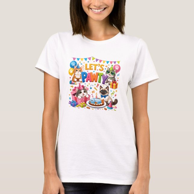 T-shirt Let’s Pawty Cat 5th Birthday | Cute Kitty Birthday (Devant)