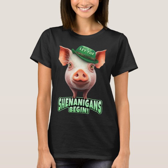 T-shirt Let The Shenanigans Begin Piggy Leprechaun St Patr (Devant)