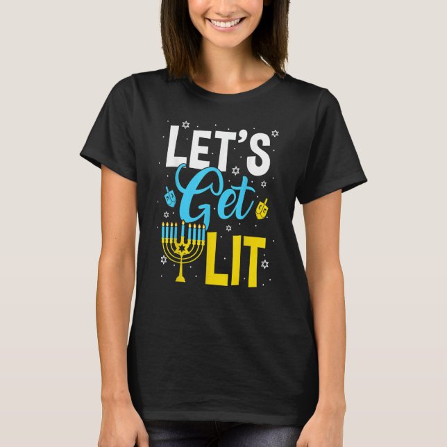 T-shirt Let's Get Lit Menorah Hanukkah Jewish (Devant)