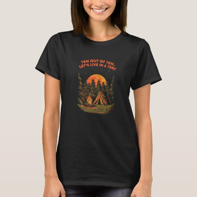 T-shirt Lets Live in a Tent Camping Wildlife Camper Outdoo (Devant)