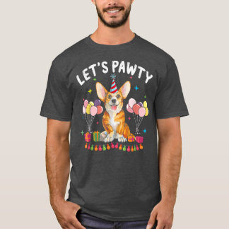 T-shirt Lets Pawty Birthday Pembroke Welsh Corgi Kid Dog P