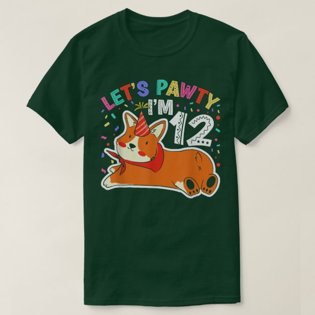 T-shirt Lets Pawty Im 1212e Anniversaire Corgi Chien (Design devant)