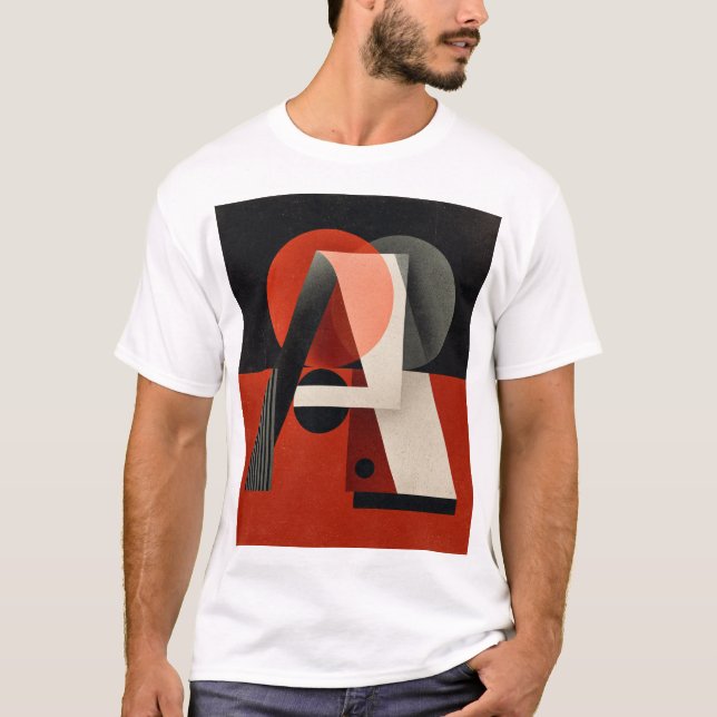 T-shirt Letter A – Constructivist Geometry on Textured Red (Devant)