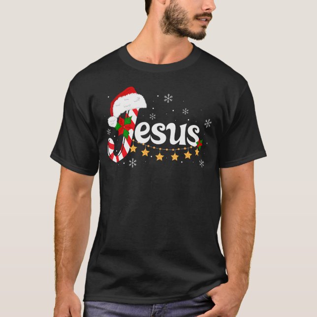 T-shirt Letter J For Jesus Christian Candy Cane Santa Hat  (Devant)