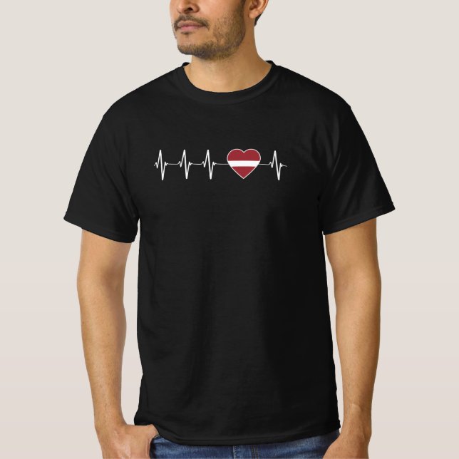 T-shirt Letton Heartbeat I Love Lettonie Drapeau Heart Pri (Devant)