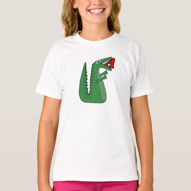 T-shirt Lettre A Alligator Bodysuit Bébé. Alpe d'animal mi (Devant)