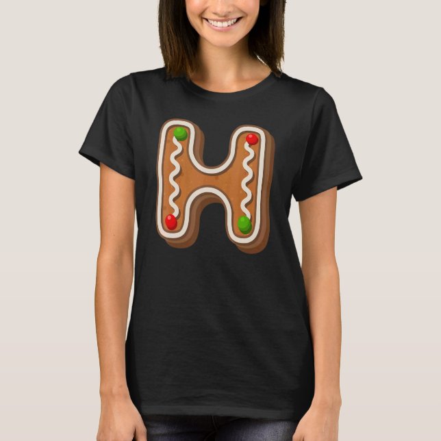 T-shirt Lettre alphabétique du biscuit de Noël H Cutest Ca (Devant)