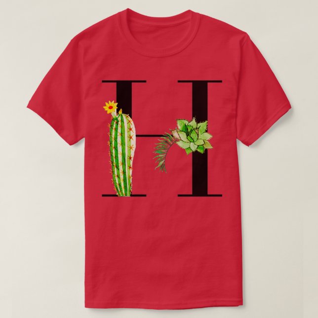 T-shirt Lettre alphabétique H avec cactus aquarelle et qui (Design devant)
