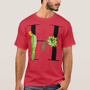 T-shirt Lettre alphabétique H avec cactus aquarelle et qui
