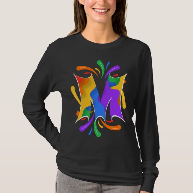 T-shirt Lettre arc-en-ciel M Monogramme Abstrait (Devant)