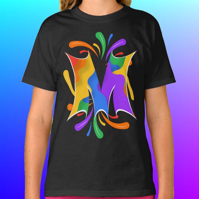 T-shirt Lettre arc-en-ciel M Monogramme Abstrait (Rainbow Letter M Monogram Abstract T-Shirt)