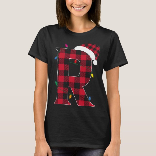 T-shirt Lettre Awesome R Nom initial Buffalo Plaid Christ (Devant)