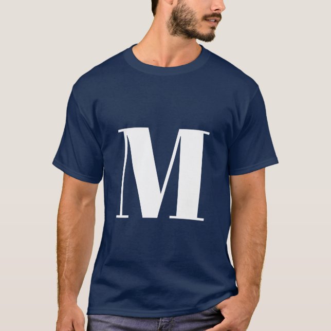 T-shirt LETTRE Bleue MARINE INITIALE MONogramme Moderne De (Devant)