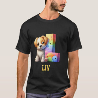 T-shirt Lettre Chiens mignons Nom Liv Chien arc-en-ciel