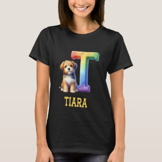 T-shirt Lettre Chiens mignons Tiara Nom Chien arc-en-ciel