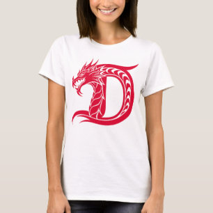 T-shirt Lettre D de style dragon, alphabet du dragon, mono