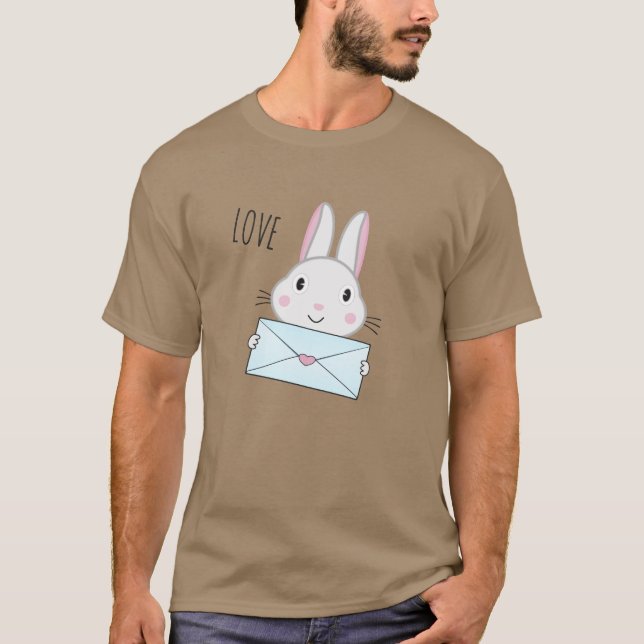 T-shirt Lettre d'amour mignonne et belle lapin tenant (Devant)
