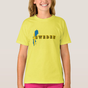 T-shirt LETTRE D'ART suédois moderne Carte Drapeau Souveni