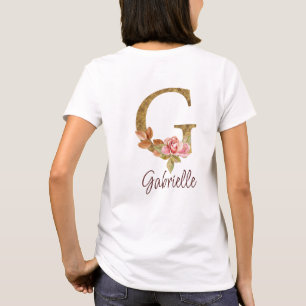 T-shirt Lettre de nom personnalisée G Roses roses blush en