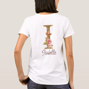 T-shirt Lettre de nom personnalisée I feuilles d'or Roses 