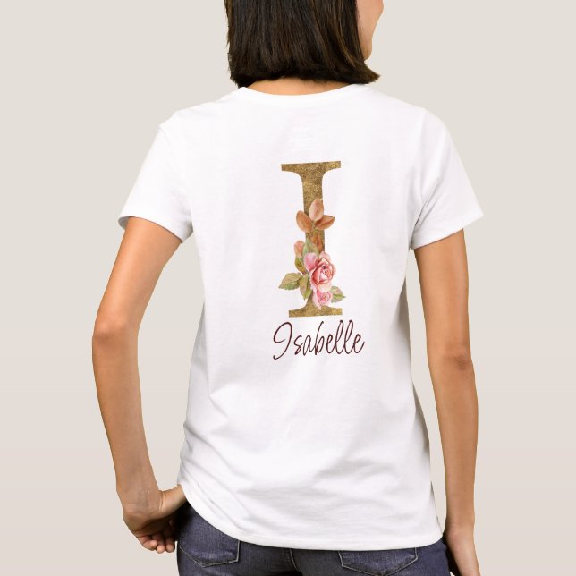 T-shirt Lettre de nom personnalisée I Roses roses blush en (Dos)