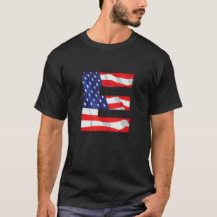 T-shirt Lettre E Alphabet majuscule Usa American Flag Mono