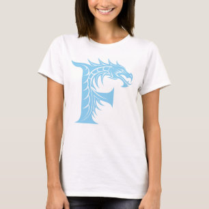 T-shirt Lettre F de style dragon, alphabet du dragon, mono