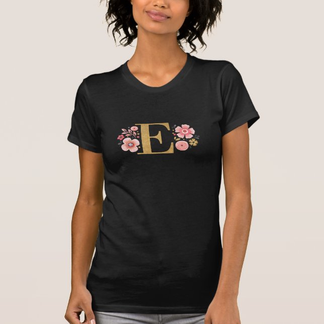 T-shirt LETTRE Florale MONOGRAPHIQUE D'OR E INITIALE (Devant)