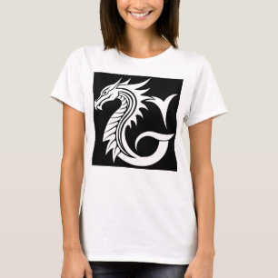 T-shirt Lettre G de style dragon, alphabet du dragon, mono