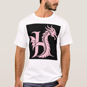 T-shirt Lettre H de style dragon, alphabet du dragon, mono