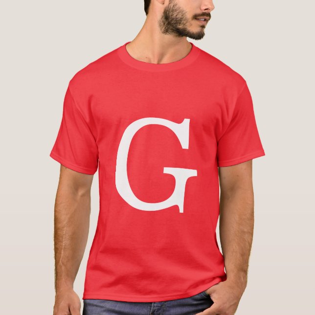 T-shirt Lettre initiale monogramme rouge blanc simple (Devant)