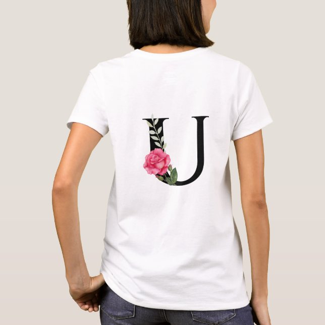 T-shirt Lettre initiale U en noir avec rose (Dos)