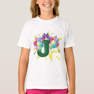 T-shirt Lettre J Monogramme de Célébration avec Ballons