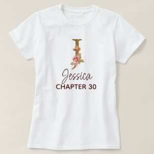 T-shirt Lettre J Monogramme Or Roses Rose Nacré Anniversai
