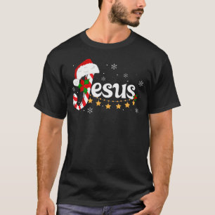 T-shirt Lettre J pour Jésus Chapeau de Père Noël en Canne 