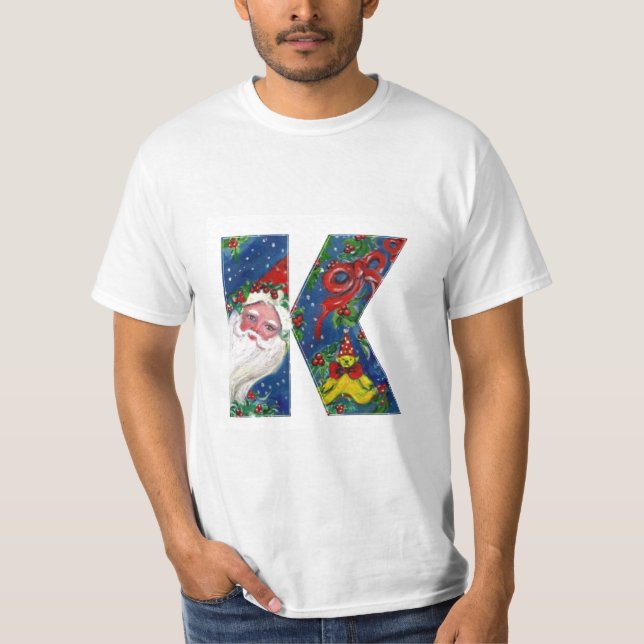 T-SHIRT LETTRE K DE NOËL / SANTA CLAUS AVEC RIBBON ROUGE (Devant)