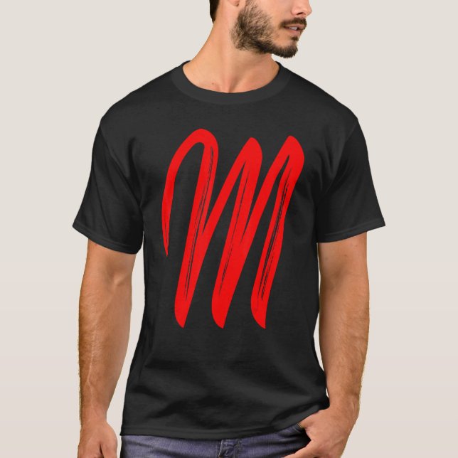T-shirt Lettre M Alphabet Grand Rouge Graphique Initial (Devant)