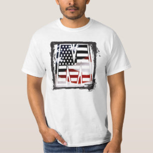 T-shirt Lettre M Monogram Initial Patriotique USA Drapeau