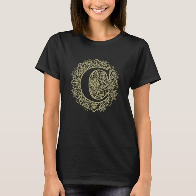 T-shirt LETTRE MAJUSCULE C Floral Initial Monogramme Polic (Devant)