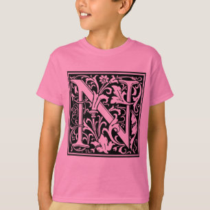 T-shirt Lettre N Monogramme médiéval Art Nouveau