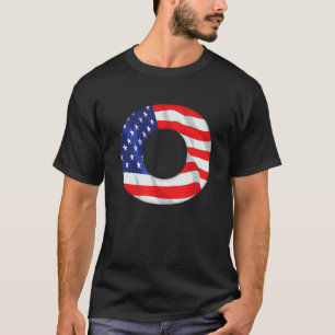 T-shirt Lettre O Alphabet majuscule Usa American Flag Mono