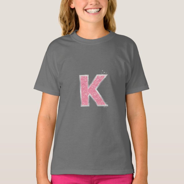 T-shirt Lettre Parties scintillant rose K (Devant)
